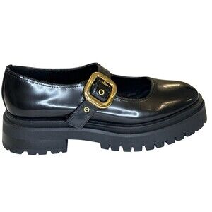 Steve Madden Mary Jane Platform Shoes Black Leather Gold Buckle Women’s Size 9M